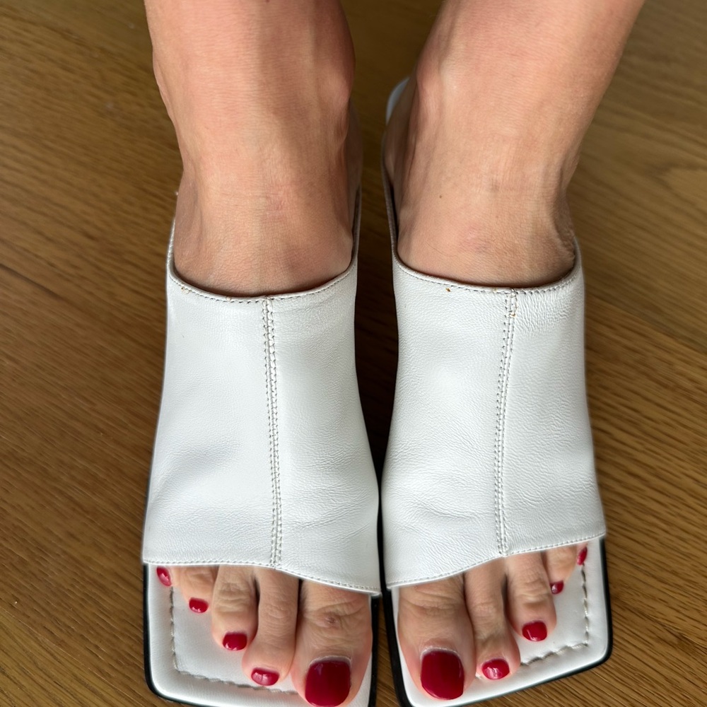 Tony Bianco White Leather Slide Sandals